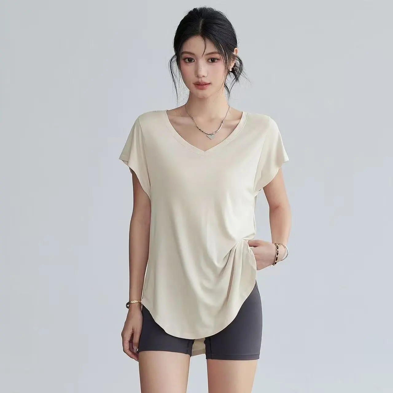 Yoga Fitness Stretching - Damen Slim-Fit Rundhals Yoga T-Shirt Kurzarm